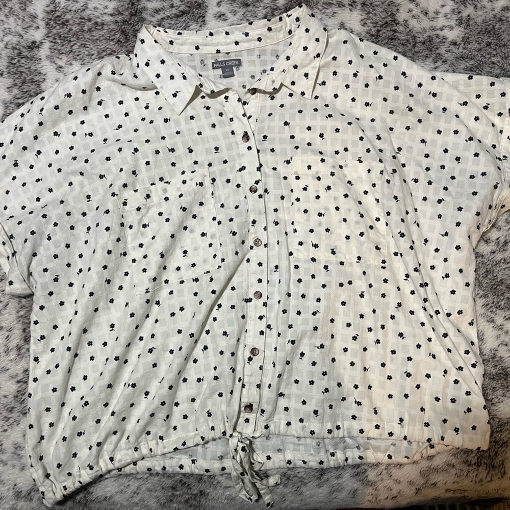 Falls Creek Cream Shirt with Black Floral Pattern